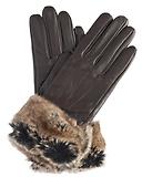 Thumbnail 1 of Barbour Women's Fur Trimmed Leather Gloves - Dark Brown