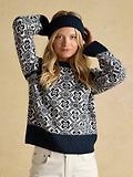 Thumbnail 7 of Joules Women's Addison Patterned Knitted Jumper with Detachable Roll Neck - Cream/Navy