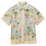 Thumbnail 1 of Joules Women's Isobel Crochet Trim Shirt - Coastal Scene Print