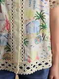 Thumbnail 7 of Joules Women's Isobel Crochet Trim Shirt - Coastal Scene Print