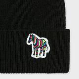 Thumbnail 2 of Paul Smith Men's Zebra Logo Ribbed Lambswool Beanie Hat - Black