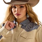 Thumbnail 4 of Ariat Women's Horseshoe Western Long Sleeve Shirt - Sand