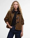 Thumbnail 2 of Barbour Women's Myra Waxed Duffle Coat - Bark/Hessian Tartan