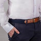 Thumbnail 3 of Dents Men's Woven Stretch Belt with Antique Brushed Gold Buckle - Navy