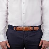 Thumbnail 4 of Dents Men's Woven Stretch Belt with Antique Brushed Gold Buckle - Navy