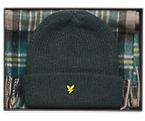 Thumbnail 1 of Lyle & Scott Men's Lambswool Blend Checked Scarf & Beanie Gift Set - Argyle Teal